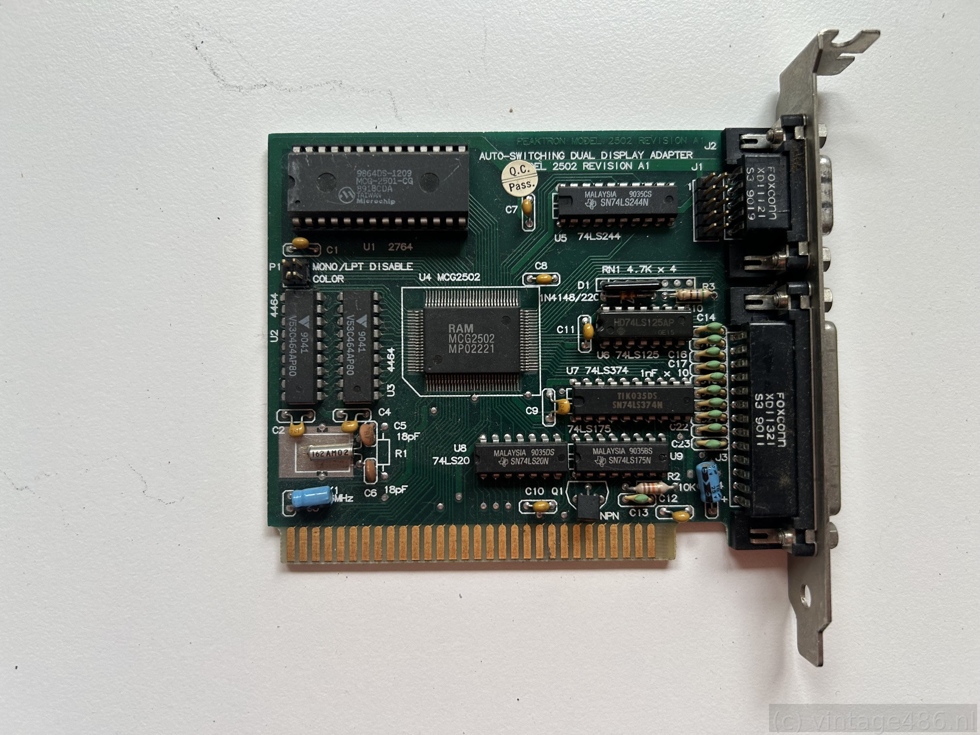 Peaktron 2502 REV A1 MDA/Hercules/CGA 8-bit ISA